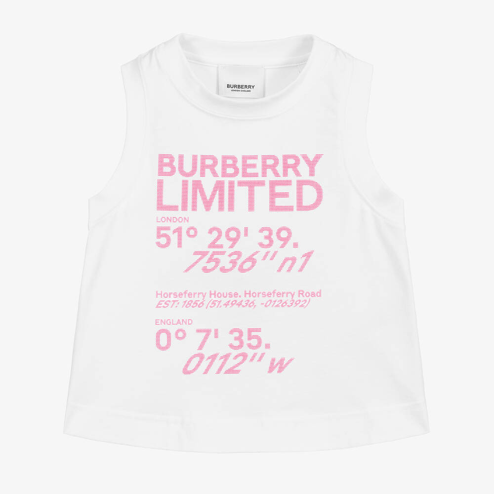 Burberry - Белая футболка с розовой надписью | Childrensalon