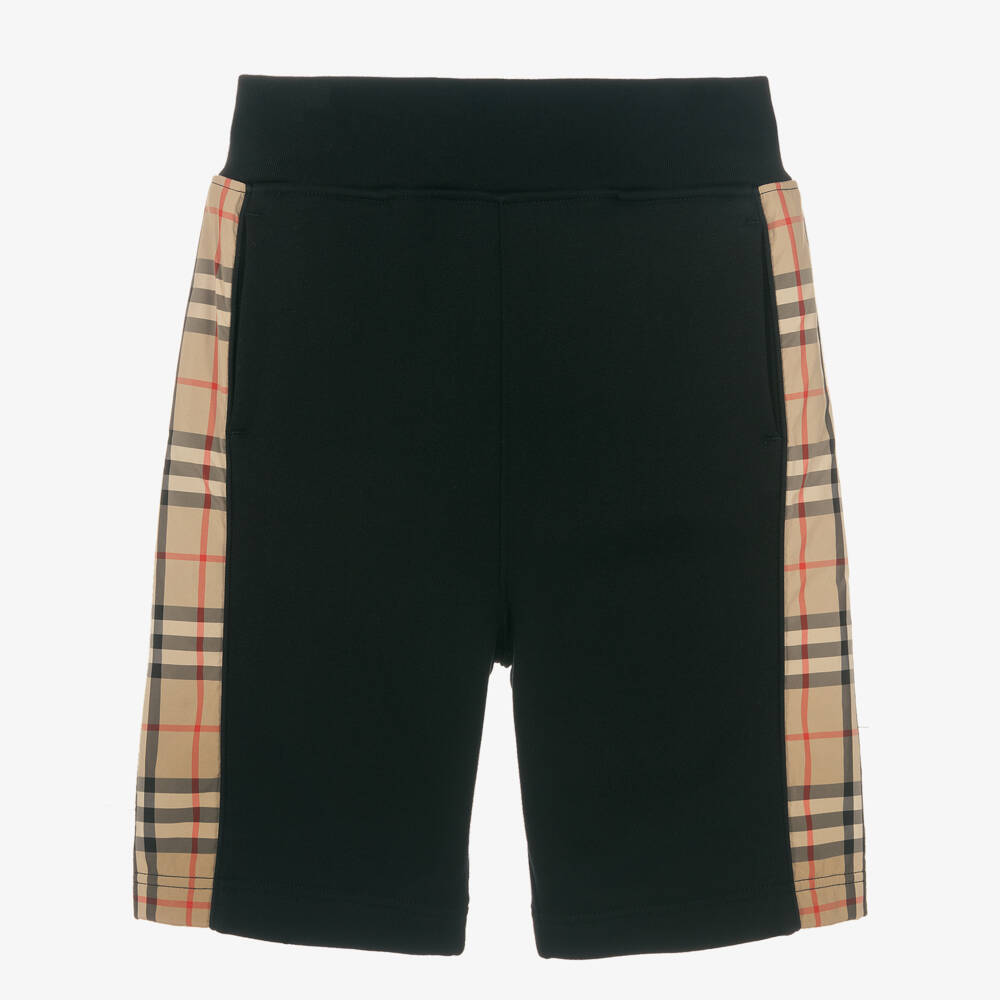 Burberry-Youth Boys Charcoal Checkered Cotton Shorts | Childrensalon Outlet