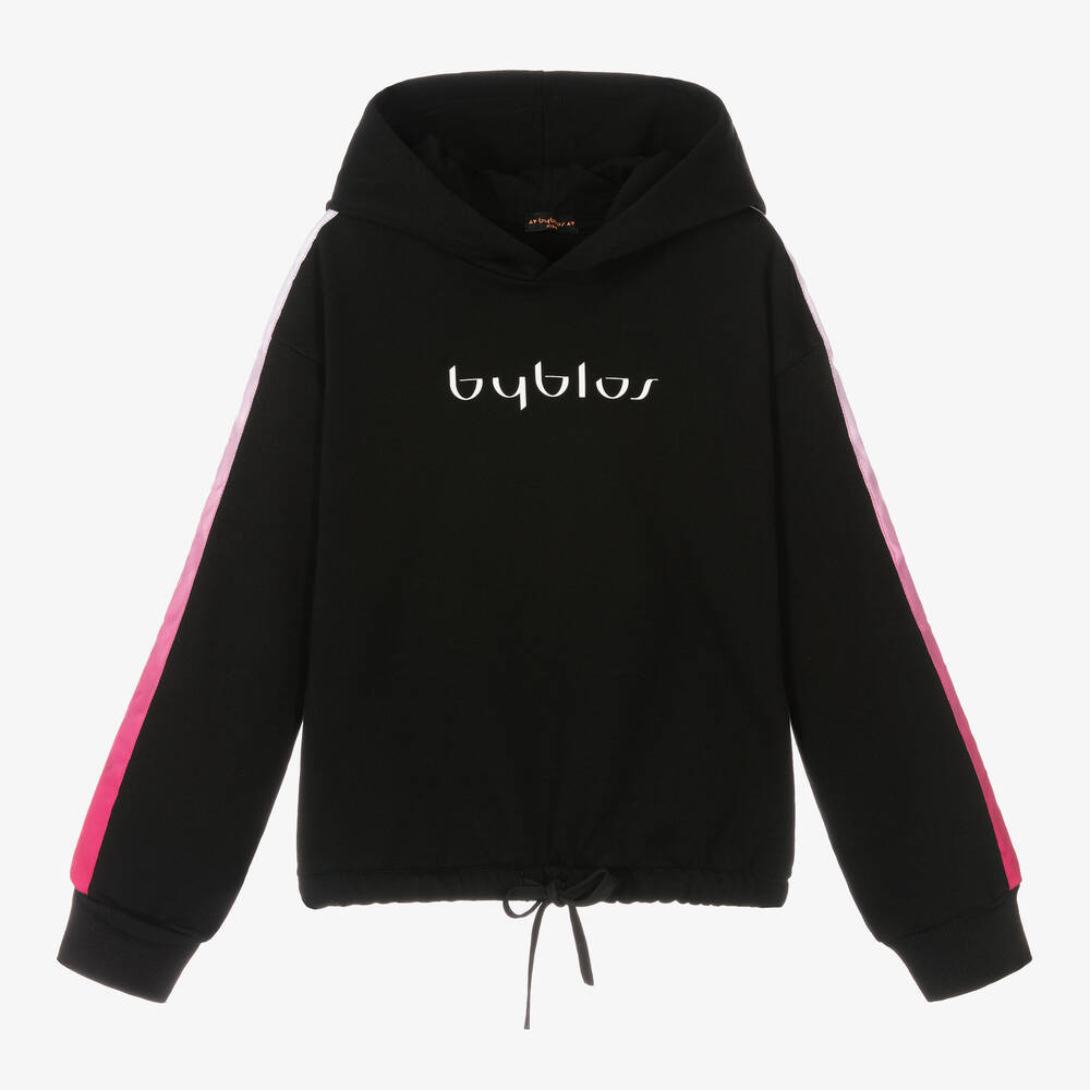 Byblos - Girls Black Cotton Logo Hoodie | Childrensalon