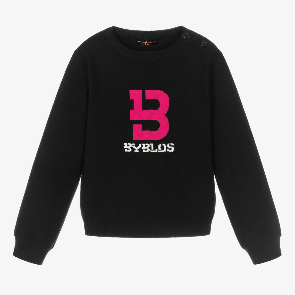 Byblos - Girls Black Knitted Logo Sweater | Childrensalon