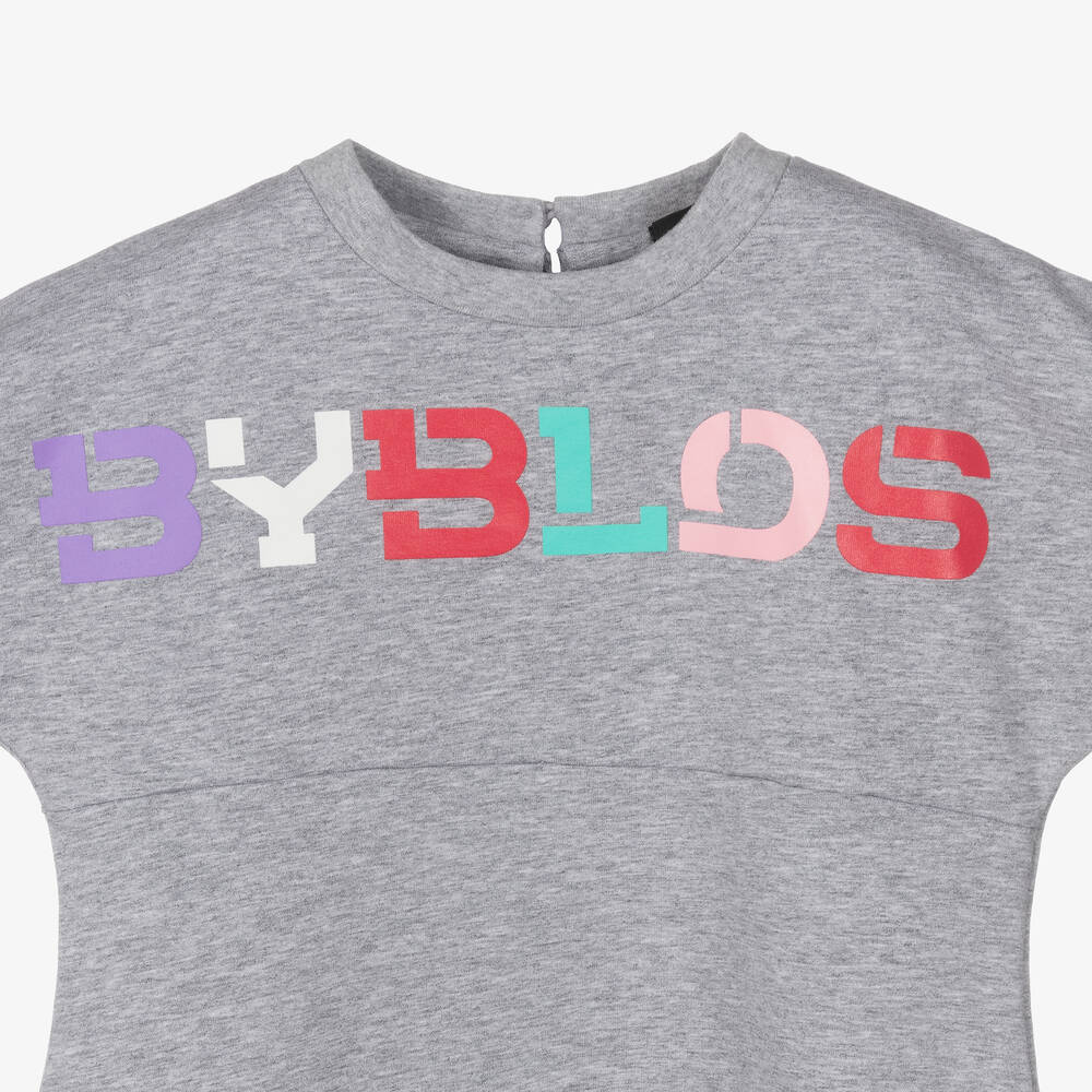 Byblos-Girls Grey Cotton Logo Dress | Childrensalon Outlet