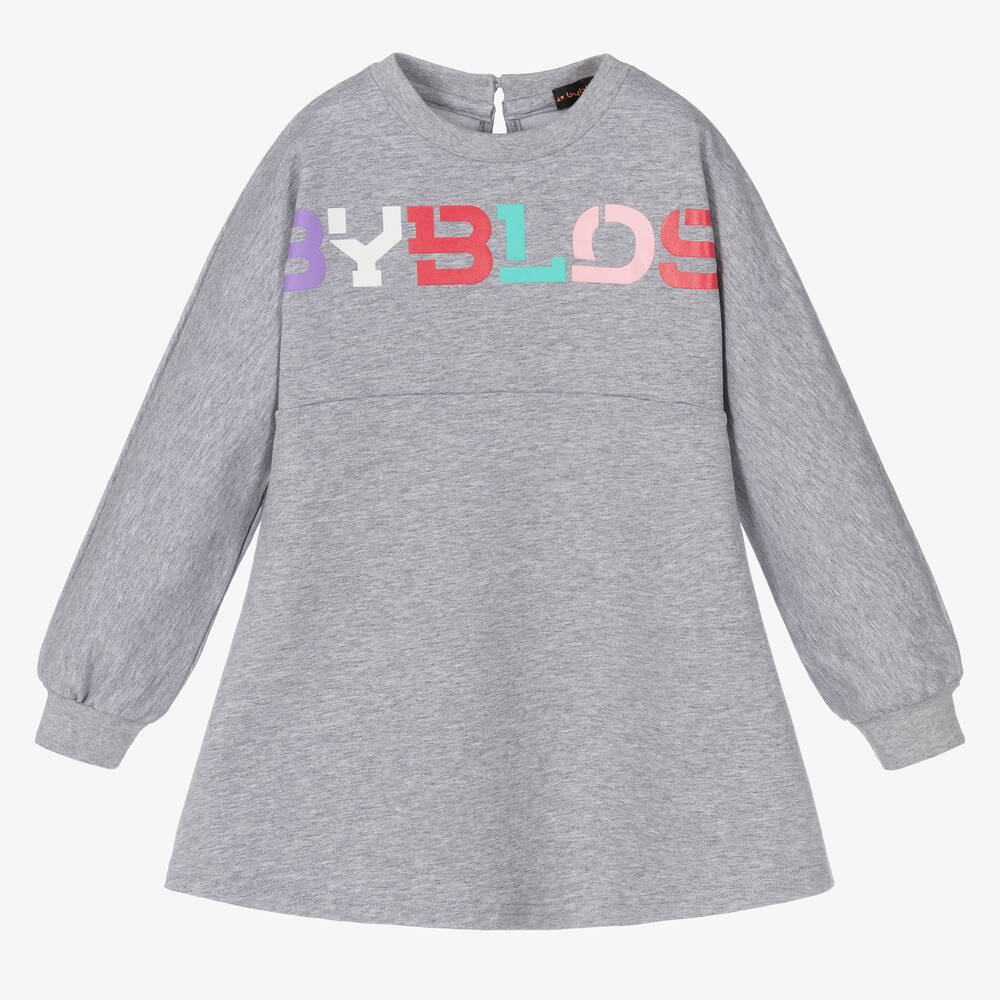 Byblos - Girls Grey Cotton Logo Dress | Childrensalon