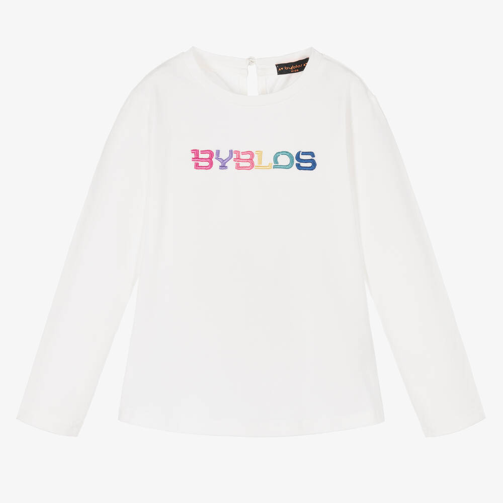 Byblos - Girls Ivory Cotton Logo Top | Childrensalon