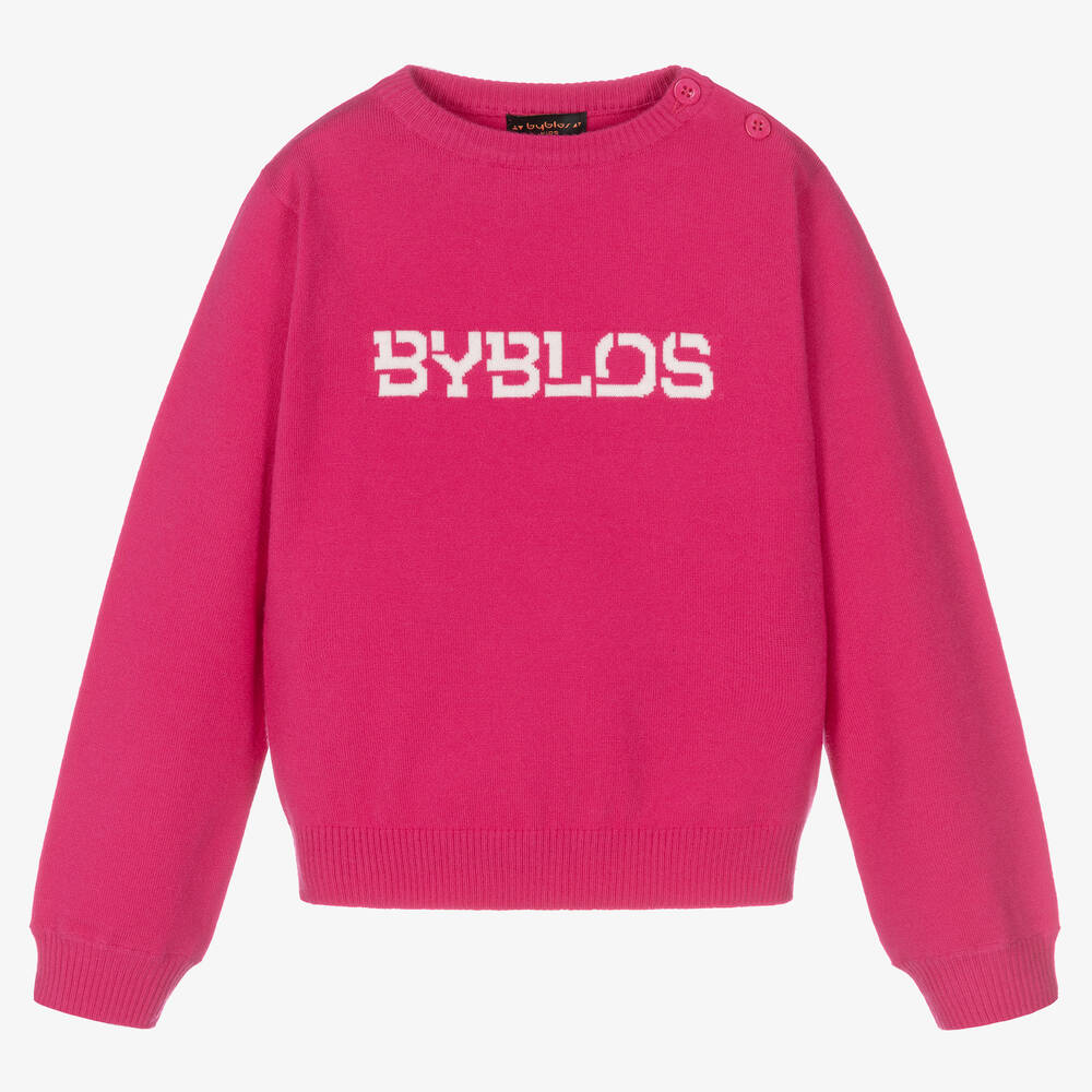 Byblos - Girls Pink Knitted Logo Sweater | Childrensalon
