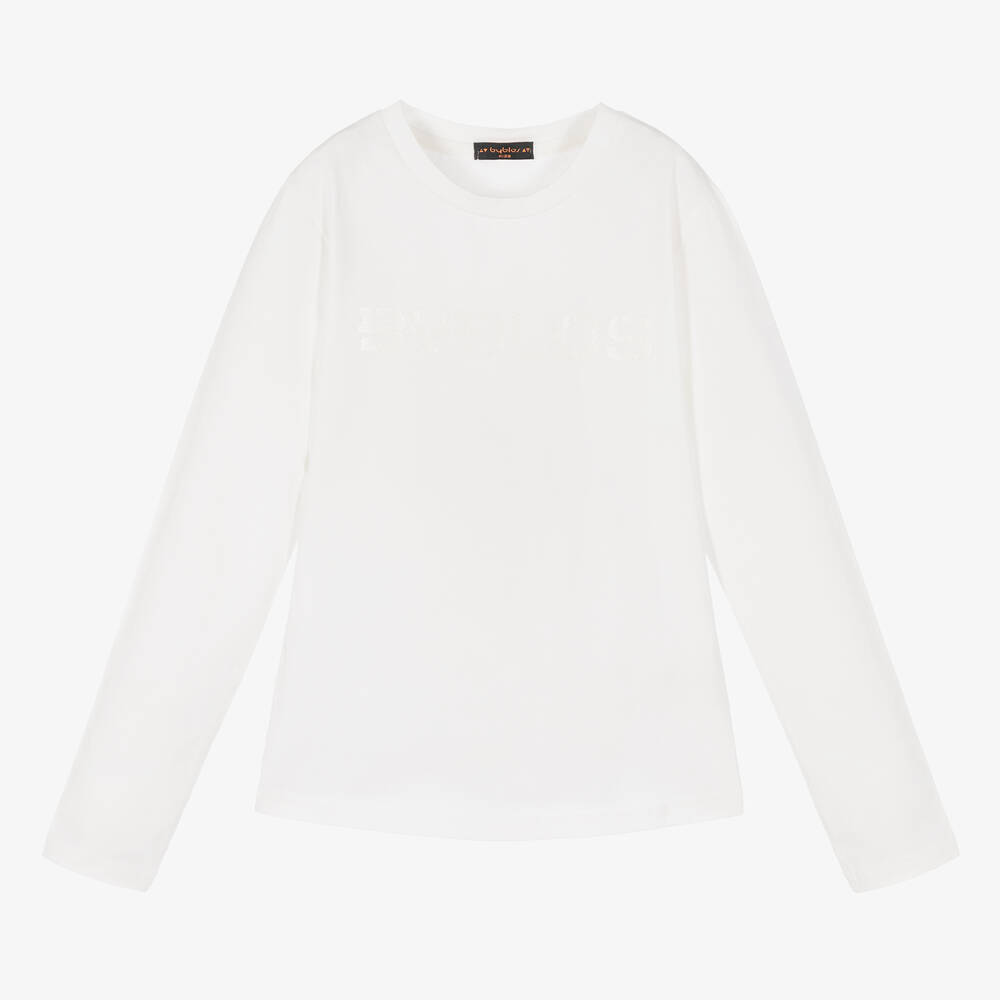 Byblos-Girls White Cotton Logo Top | Childrensalon Outlet
