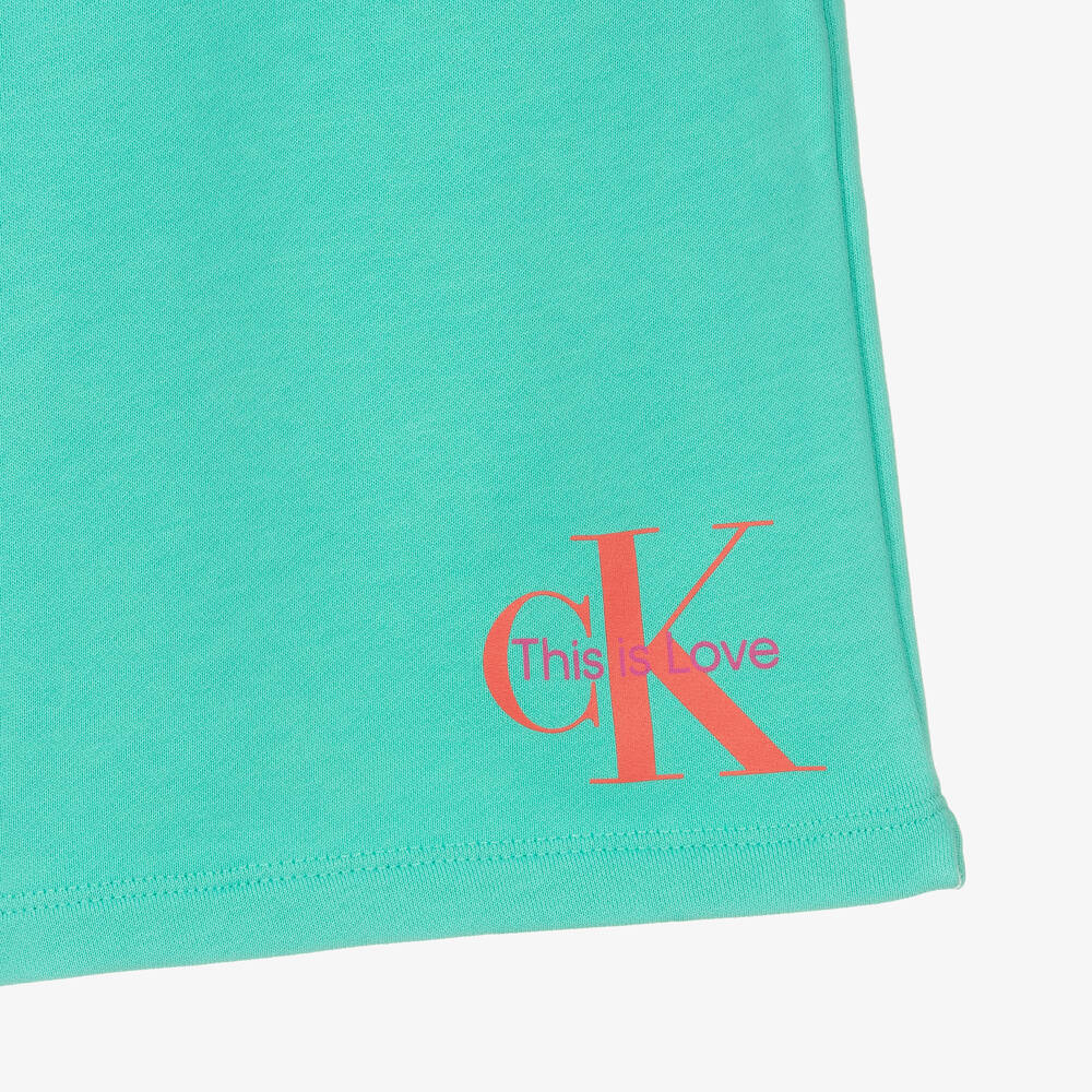 Calvin Klein-Aqua Green Cotton Jersey Shorts | Childrensalon Outlet