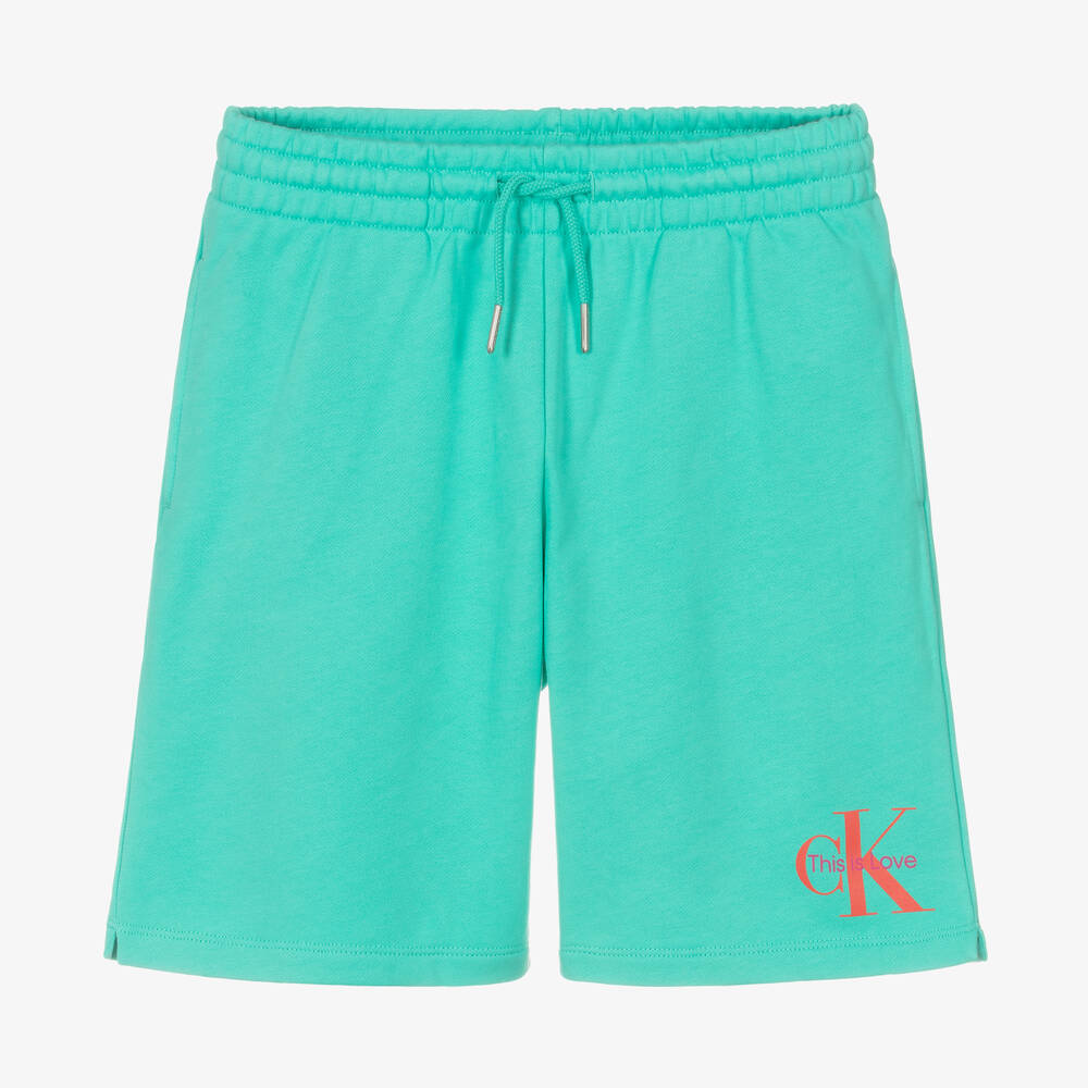 Calvin Klein - Aqua Green Cotton Jersey Shorts | Childrensalon