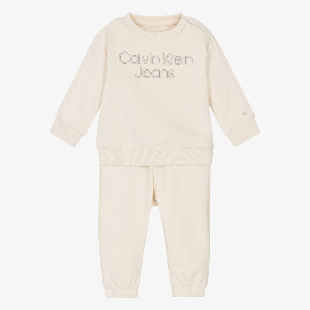 Calvin Klein -  بدلة رياضية قطن جيرسي لون عاجي للأطفال | Childrensalon