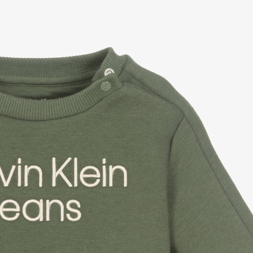 Calvin Klein-Baby Khaki Green Cotton Tracksuit Gift Set | Childrensalon Outlet