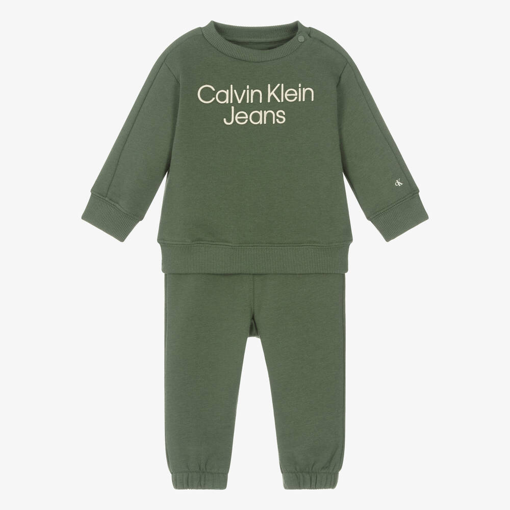 Calvin Klein - Baby Khaki Green Cotton Tracksuit Gift Set | Childrensalon
