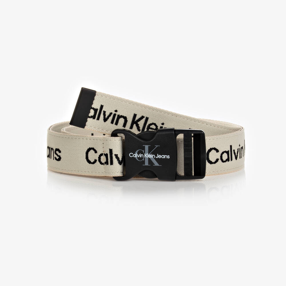 Calvin Klein Jeans - Beige Canvas Logo Belt | Childrensalon