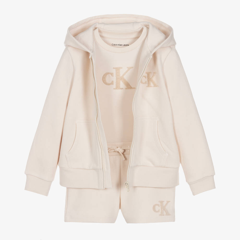 Calvin Klein Jeans - Ensemble short beige en coton | Childrensalon