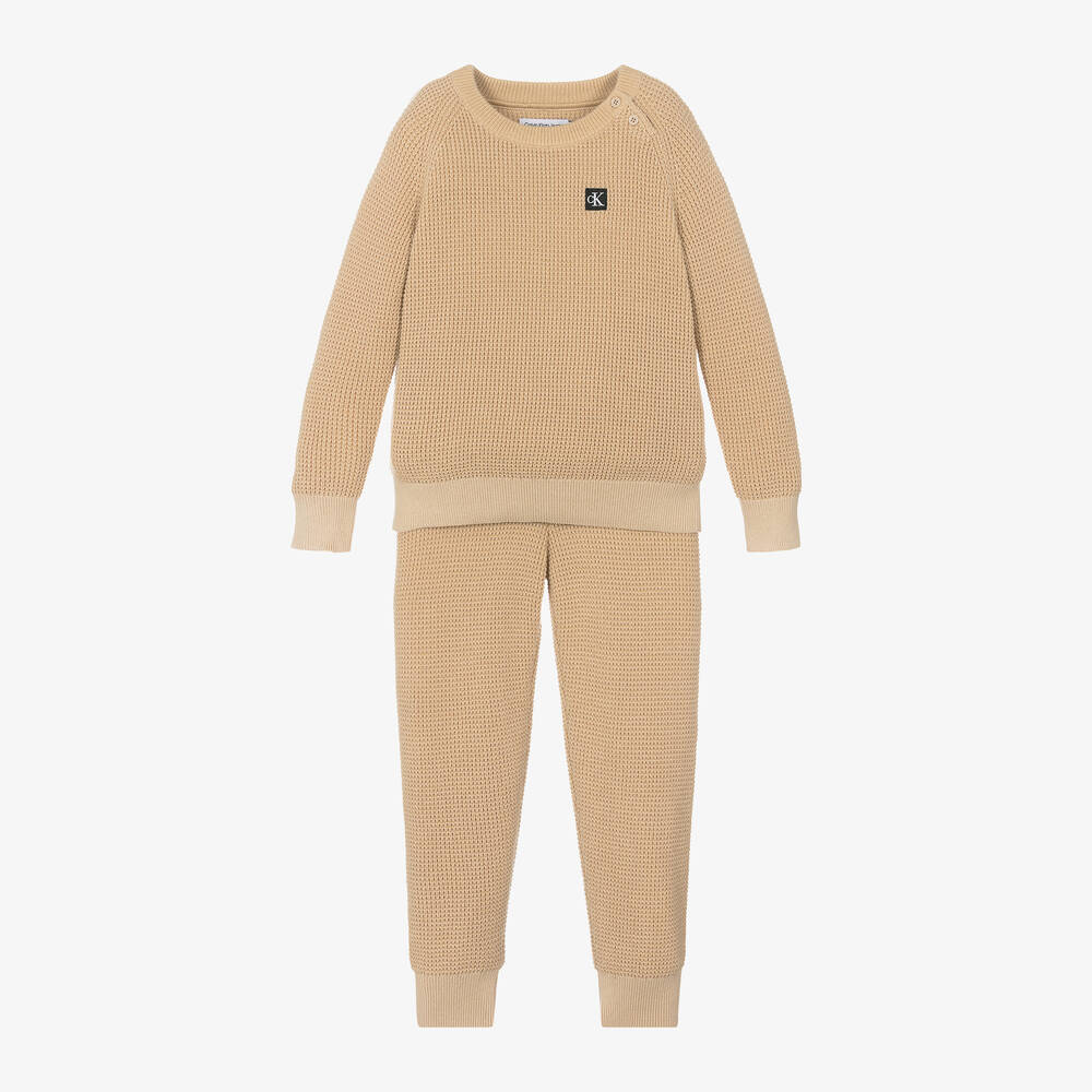 Calvin Klein-Beige Cotton Knit Tracksuit | Childrensalon Outlet