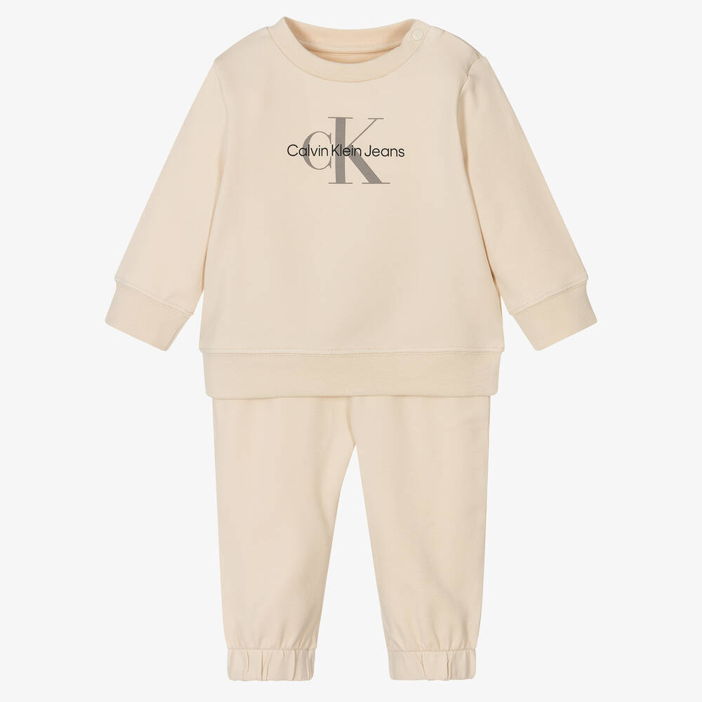 Calvin Klein Jeans - Beige Cotton Logo Tracksuit | Childrensalon