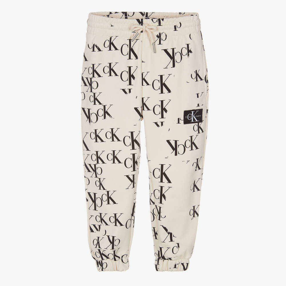 Calvin Klein Jeans - Beige Cotton Monogram Logo Joggers | Childrensalon  Outlet