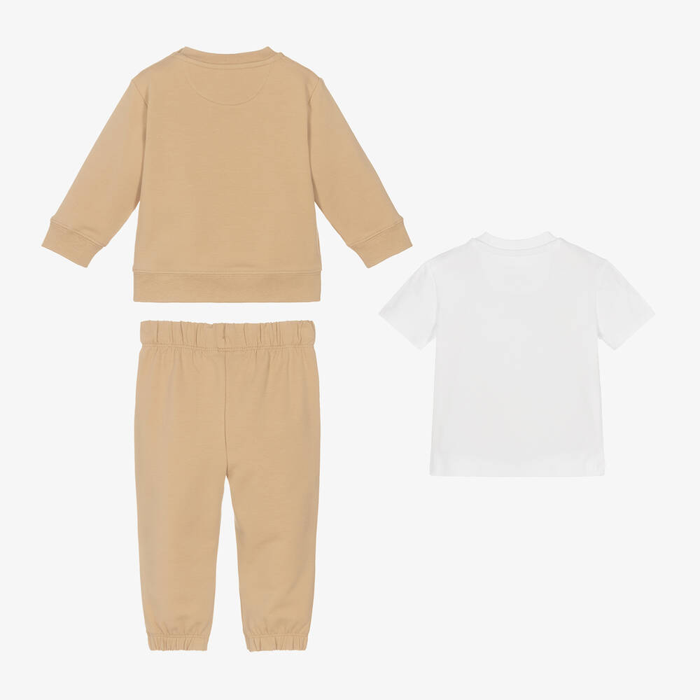 Calvin Klein-Beige Cotton Monogram Tracksuit Baby Gift Set | Childrensalon Outlet