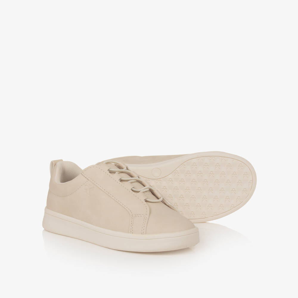 Calvin Klein-Beige Faux Suede Leather Trainers | Childrensalon Outlet