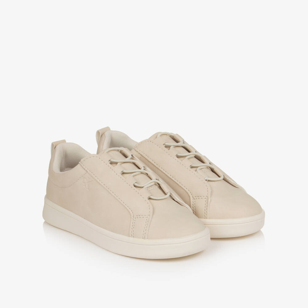 Calvin Klein-Beige Faux Suede Leather Trainers | Childrensalon Outlet