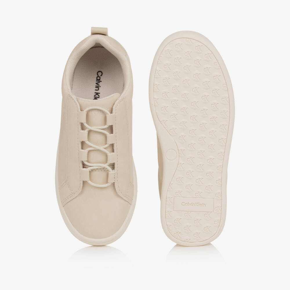 Calvin Klein-Beige Faux Suede Leather Trainers | Childrensalon Outlet