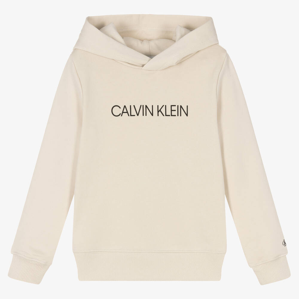 Calvin Klein Jeans - Beige Logo Cotton Hoodie | Childrensalon Outlet