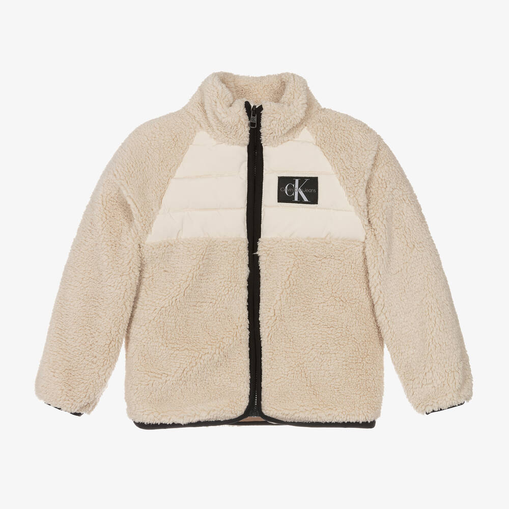 Calvin Klein - Beige Jacke aus Teddy-Fleece | Childrensalon