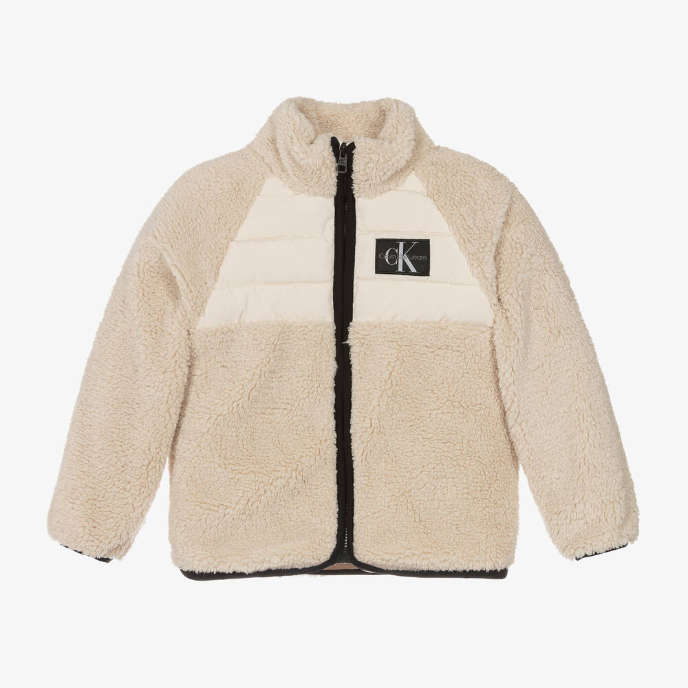 Calvin Klein - Veste beige en polaire bouclette | Childrensalon