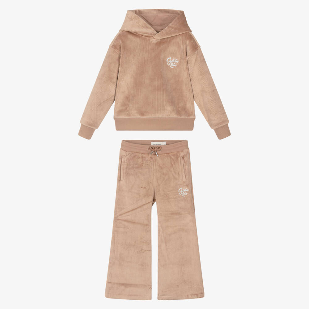 Calvin Klein-Beige Velour Trousers Set | Childrensalon Outlet