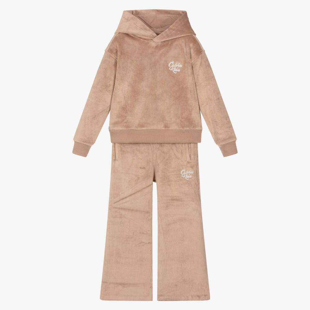 Calvin Klein-Beige Velour Trousers Set | Childrensalon Outlet