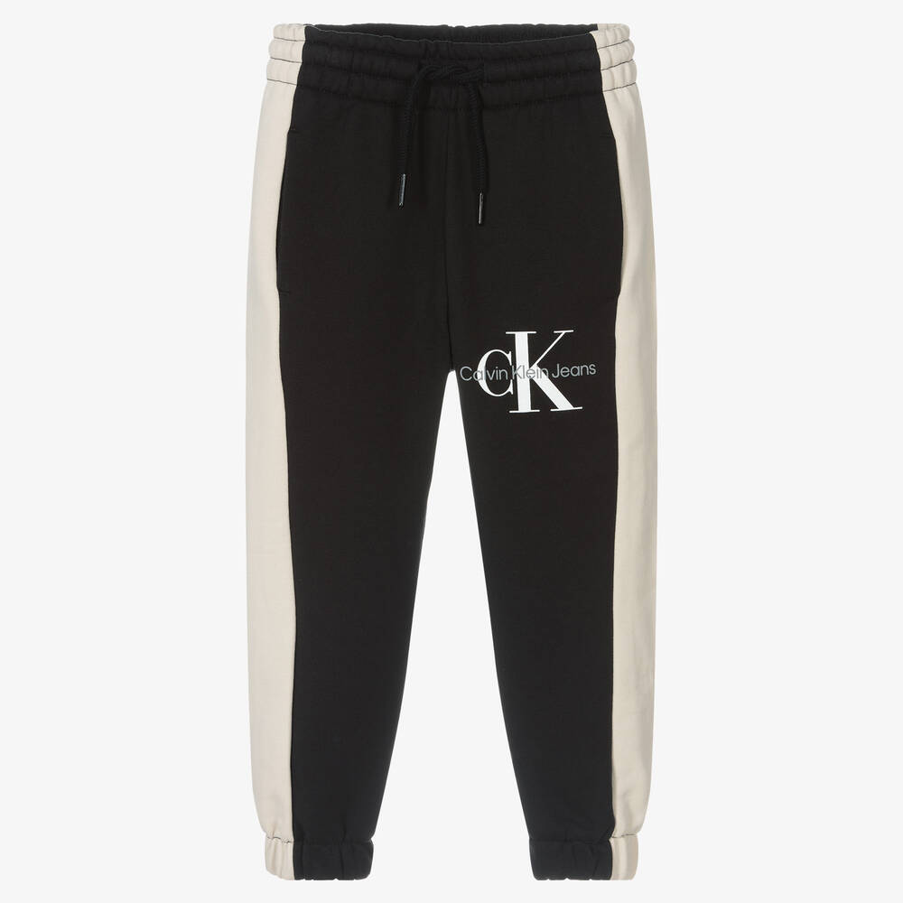 Calvin Klein Jeans - Black & Beige Cotton Joggers | Childrensalon