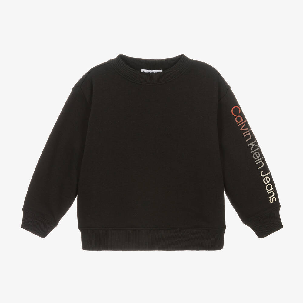 Calvin Klein - Sweat noir en coton à logo dégradé | Childrensalon