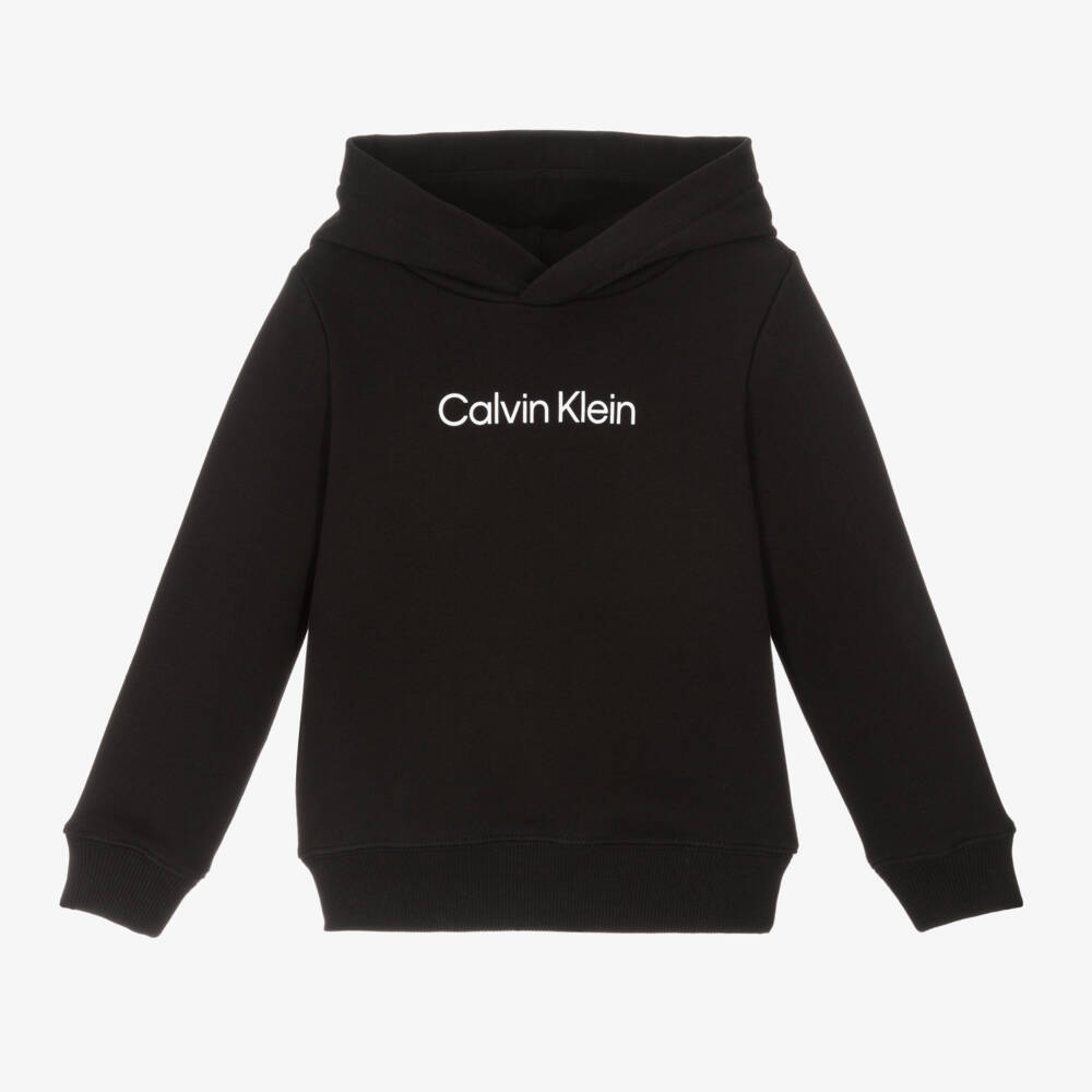 Calvin Klein-Black Cotton Jersey Hoodie | Childrensalon Outlet