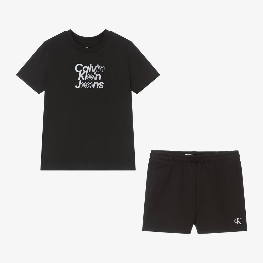 Calvin Klein-بيجاما قطن جيرسي لون أسود | Childrensalon Outlet