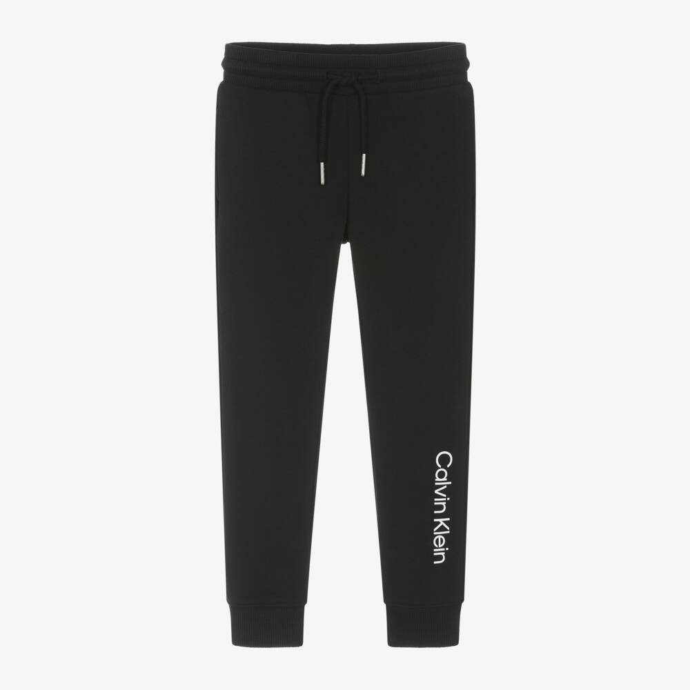 Calvin Klein-Black Cotton Joggers With Small White Logo | Childrensalon Outlet