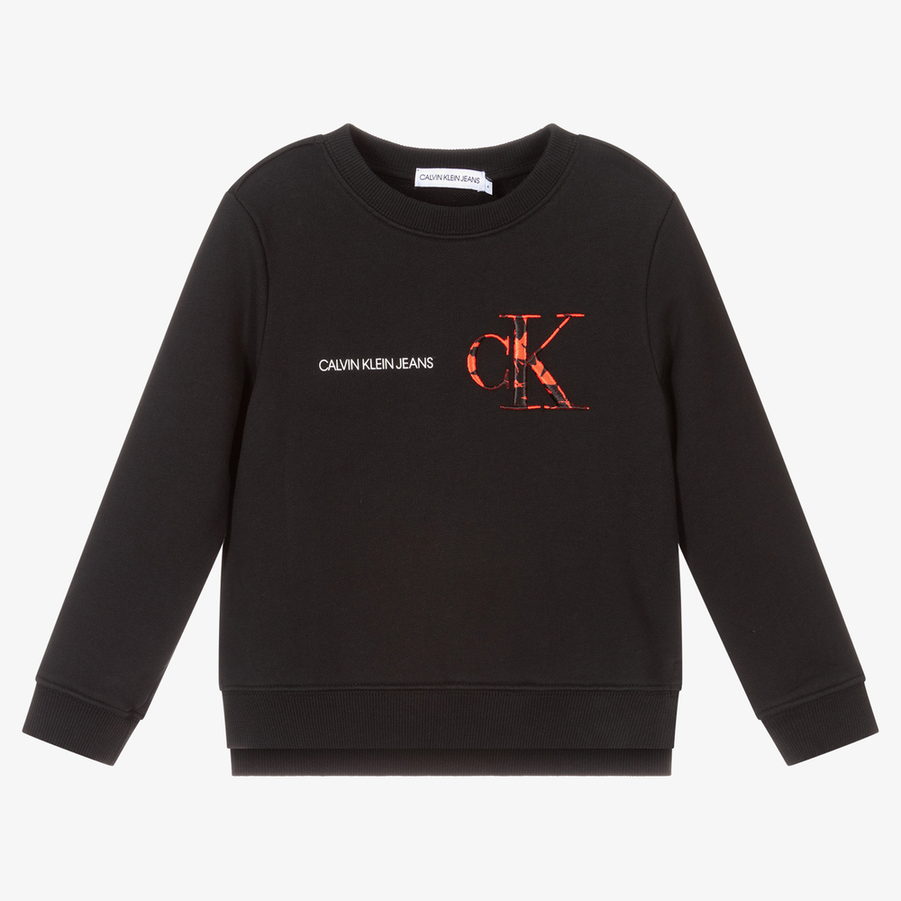 Calvin Klein Jeans - Black Cotton Logo Sweatshirt | Childrensalon