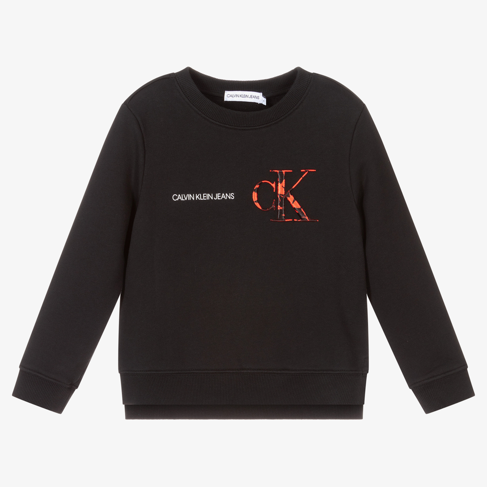 Calvin Klein Jeans Black Cotton Logo Sweatshirt Childrensalon Outlet