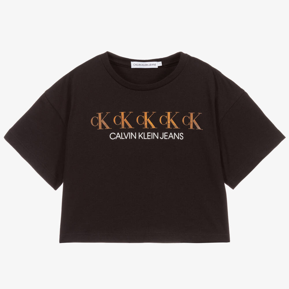 Calvin Klein Jeans - Schwarzes Baumwoll-T-Shirt mit Logo | Childrensalon