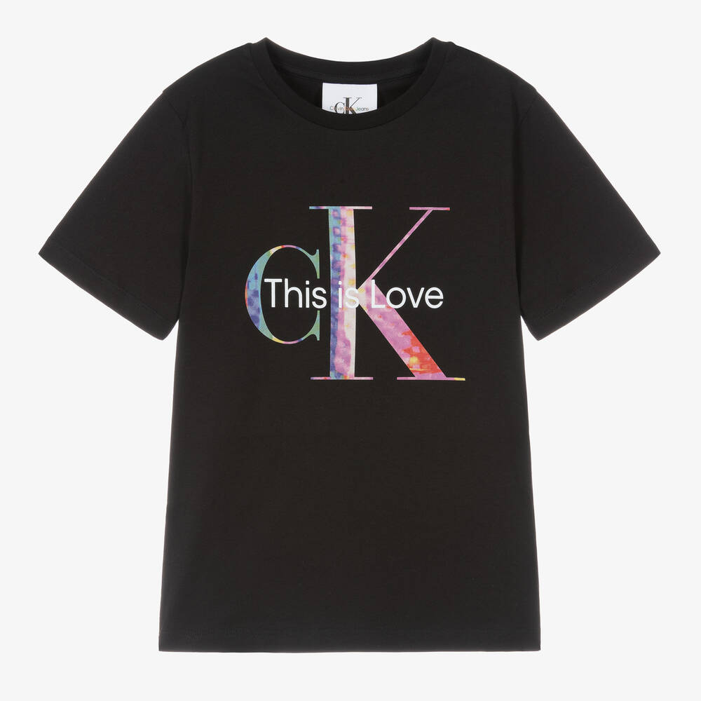 Calvin Klein - Black Cotton Monogram T-Shirt | Childrensalon