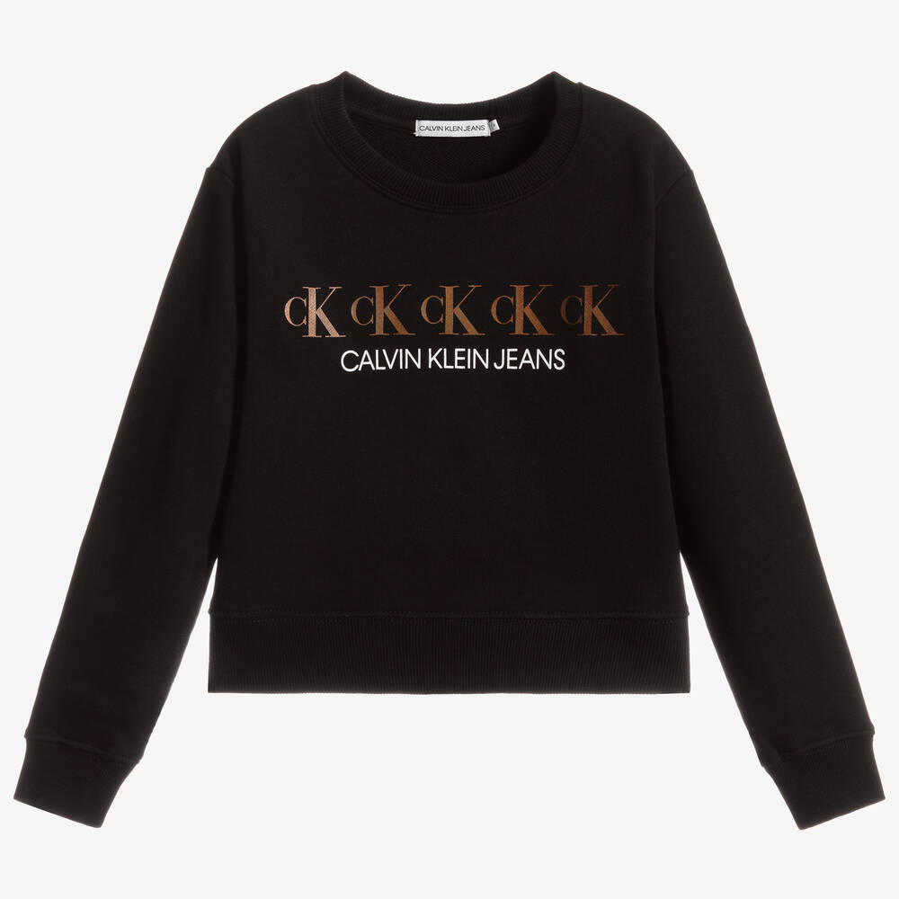 Calvin Klein Jeans - سويتشيرت قطن عضوي لون أسود للبنات | Childrensalon