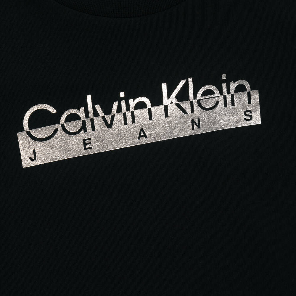 Calvin Klein-Black Cotton T-Shirt | Childrensalon Outlet