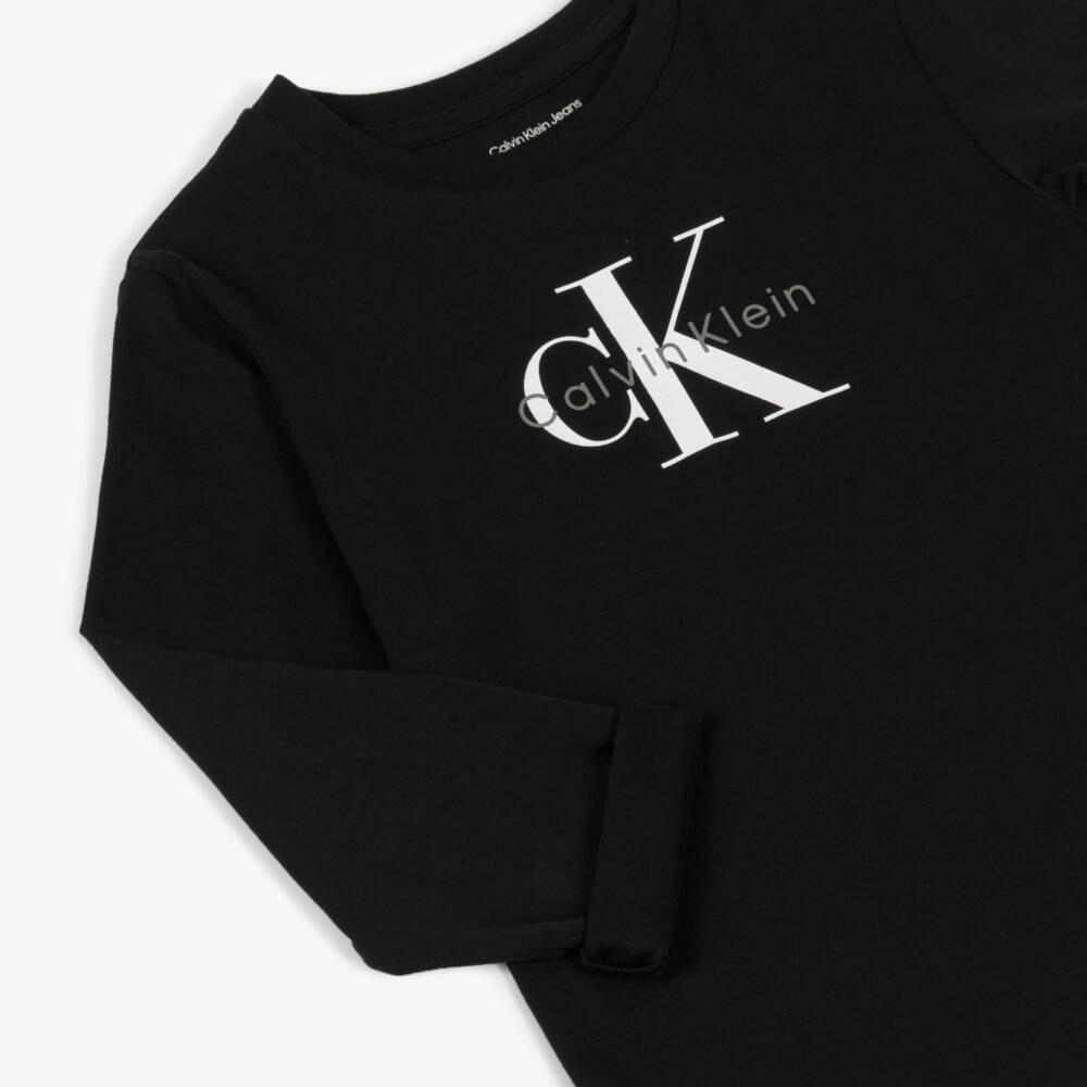 Calvin Klein-Black Cotton Top with Monogram Logo | Childrensalon Outlet