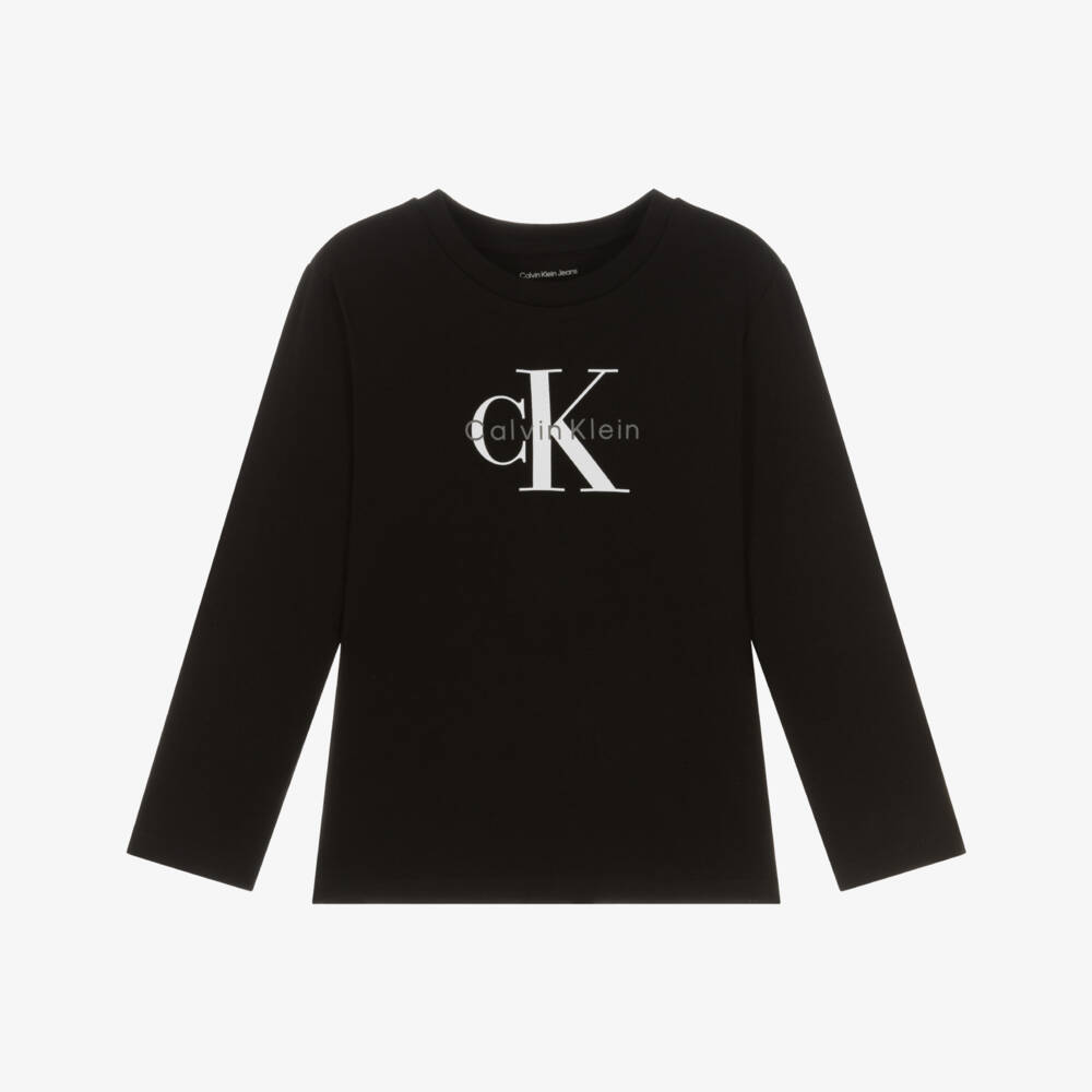 Calvin Klein-Black Cotton Top with Monogram Logo | Childrensalon Outlet
