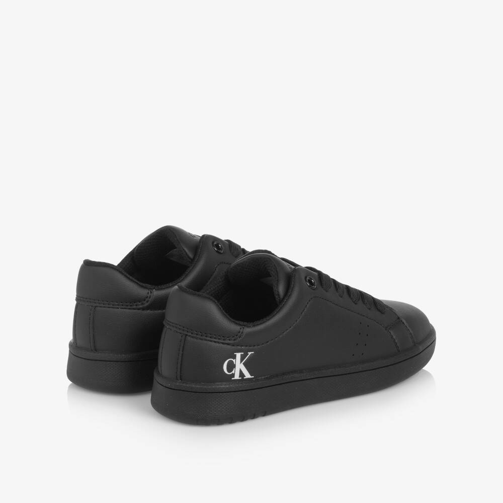 Calvin Klein-Black Faux Leather CK Logo Lace-Up Trainers | Childrensalon Outlet