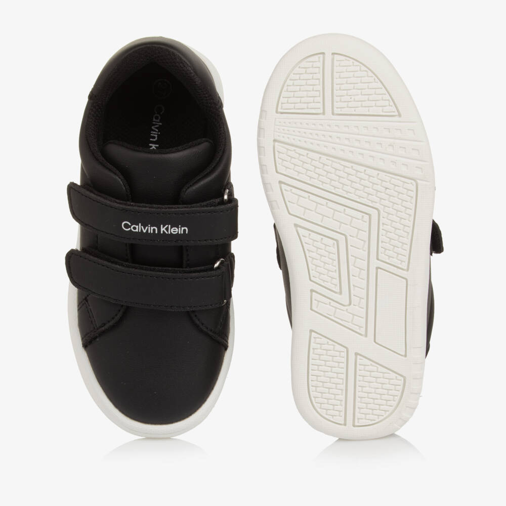 Calvin Klein-Black Faux Leather CK Logo Velcro Trainers | Childrensalon Outlet
