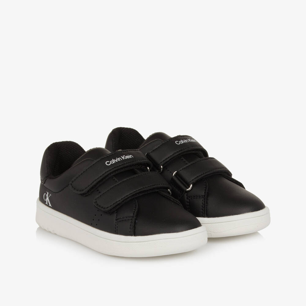 Calvin Klein-Black Faux Leather CK Logo Velcro Trainers | Childrensalon Outlet