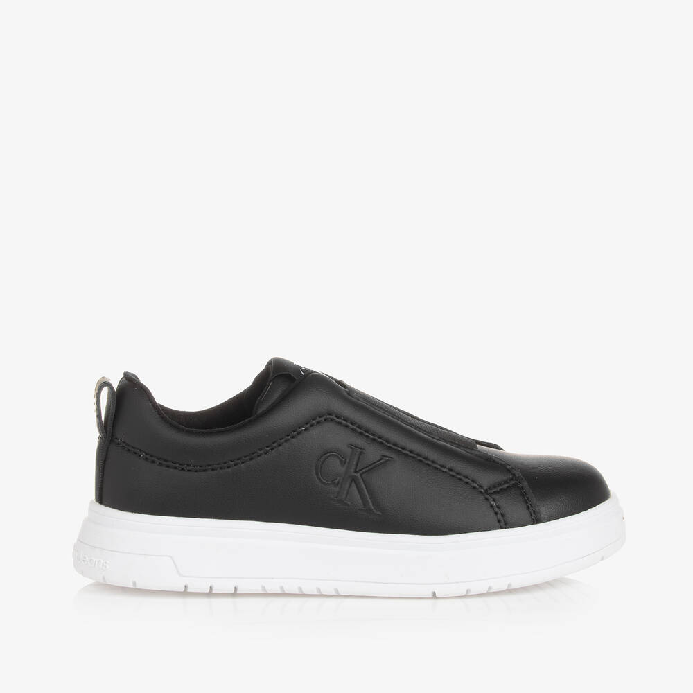 Calvin Klein Black Faux Leather Slip On Trainers Childrensalon Outlet