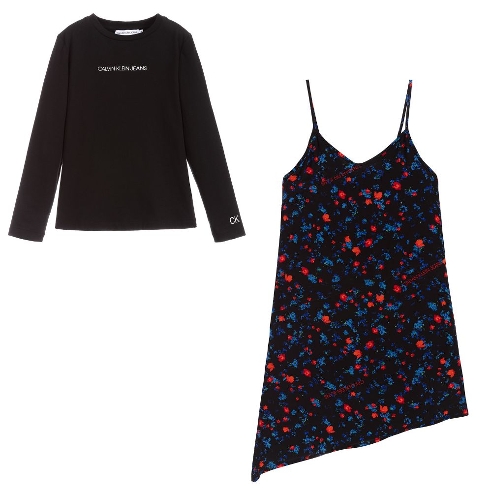 Calvin klein black floral dress discount
