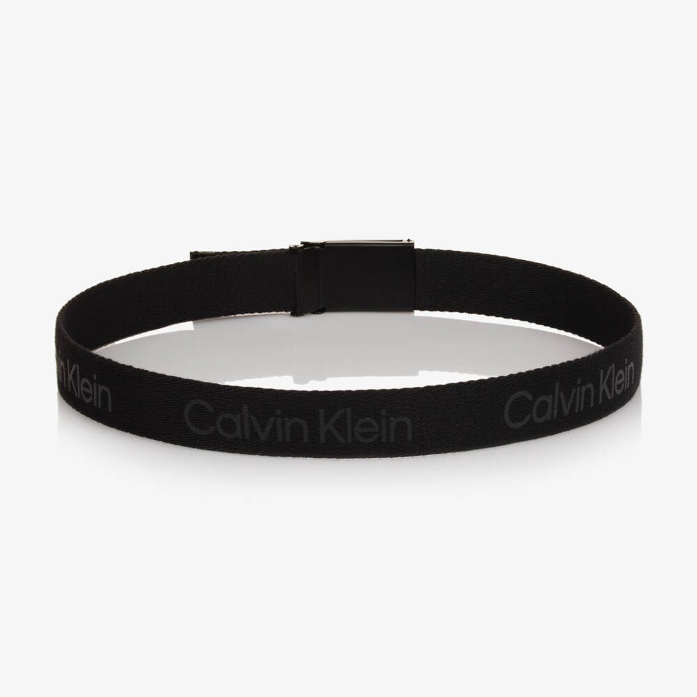 Calvin Klein-حزام قماش أسود بشعار | Childrensalon Outlet