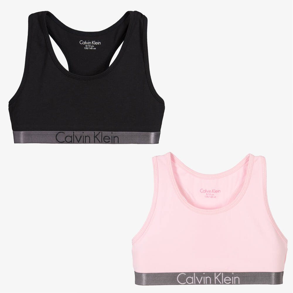 Calvin Klein - Black & Pink Cotton Crop Tops (2 Pack) | Childrensalon
