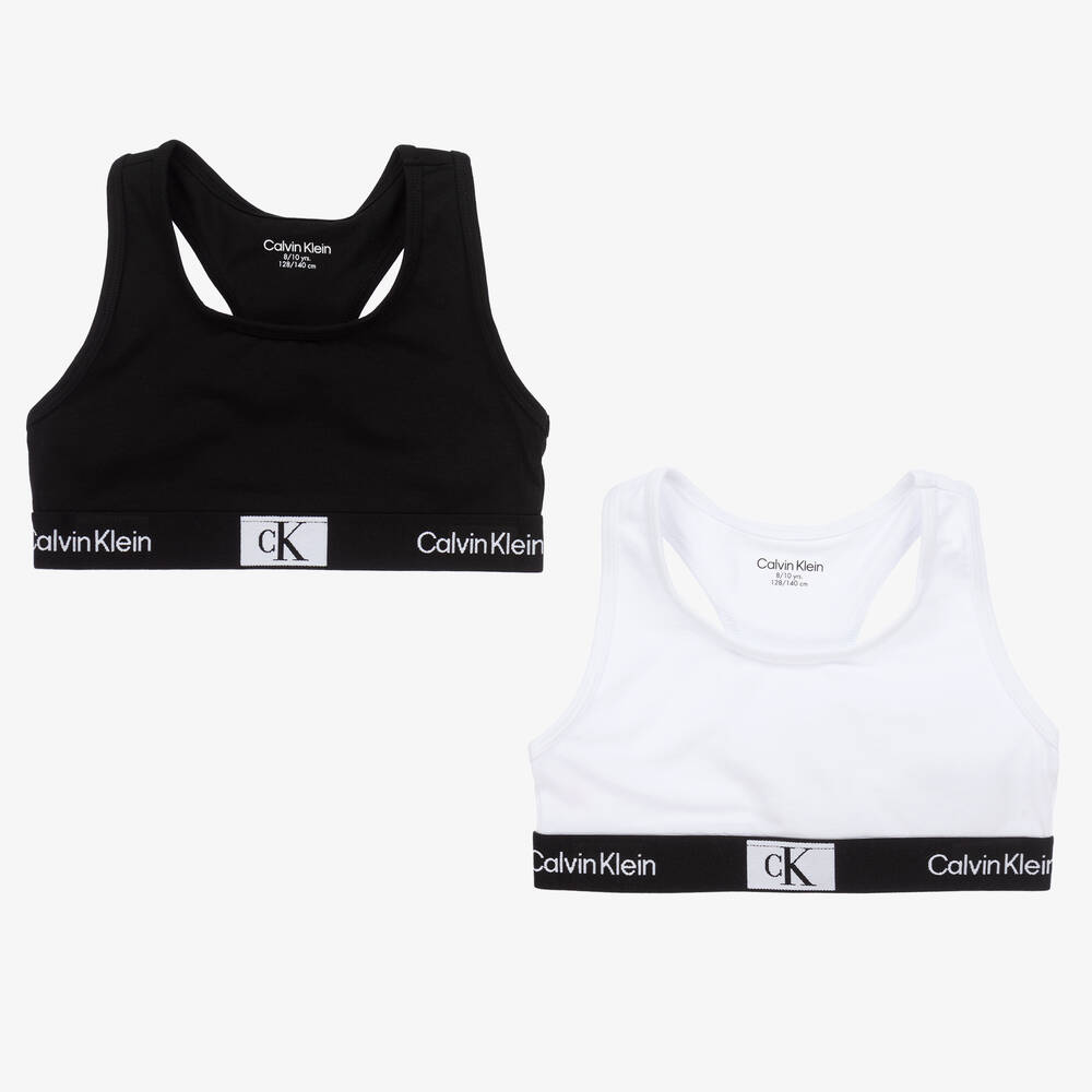 Calvin Klein-Black & White Cotton Cropped Tops (2 Pack) | Childrensalon Outlet