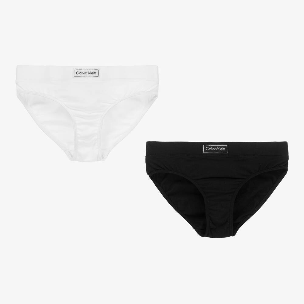 Calvin Klein - Black & White Cotton Knickers (2 Pack) | Childrensalon